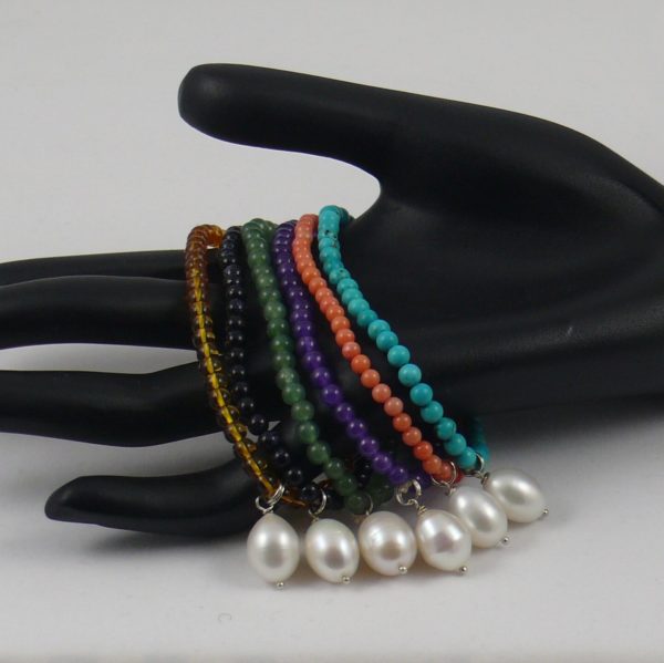 Semi-Precious Stone Bracelets with Drop Pearl