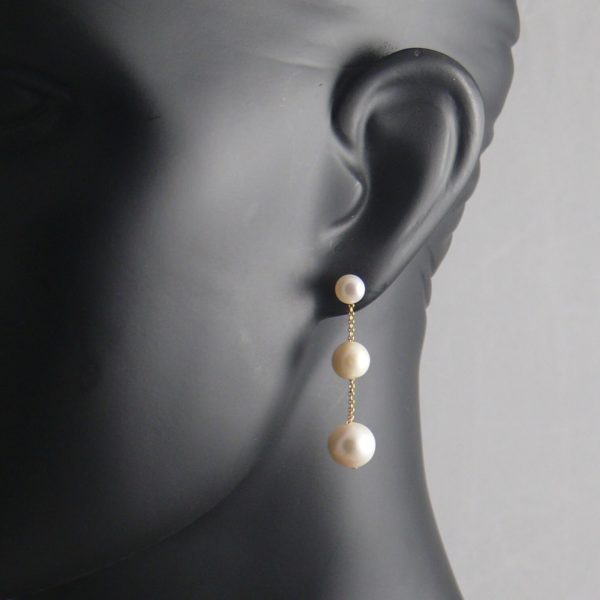 Drop Earrings with Removable White Pearls on 9ct Gold Chain