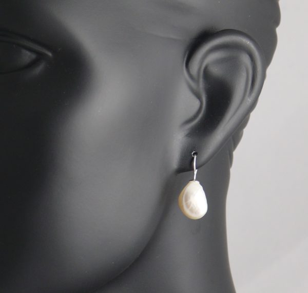 White Baroque Pearl Drop Earrings on Silver Hooks