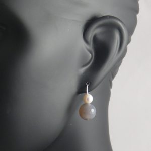 White Pearl and Grey Agate Drop Earrings