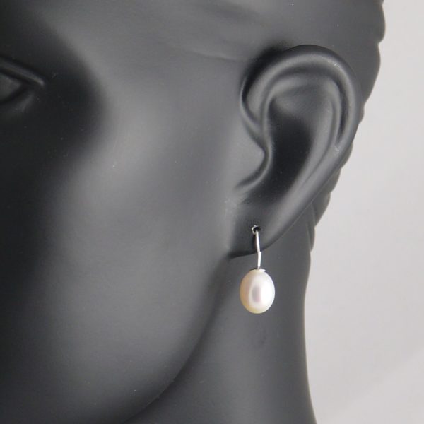 White Pearl Drop Earrings on Silver Hooks