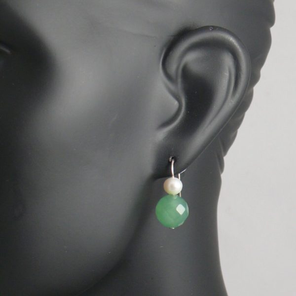 White Pearl and Jade Drop Earrings