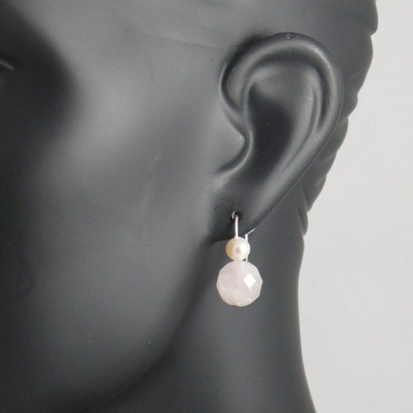 White Pearl and Rose Quartz Drop Earrings