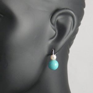 White Pearl and Turquoise Drop Earrings
