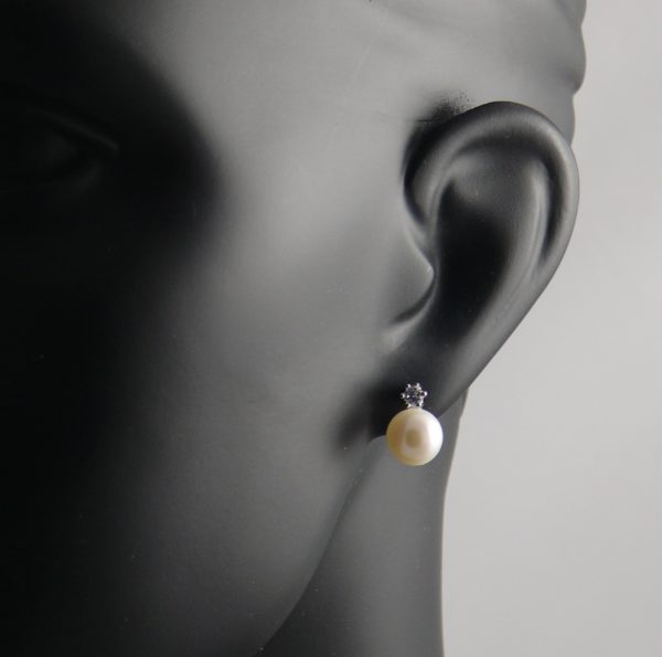White Pearl and CZ Stud Earrings