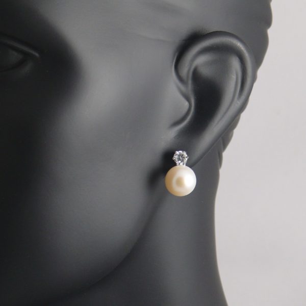 White Pearl and Cubic Zirconium Stud Earrings