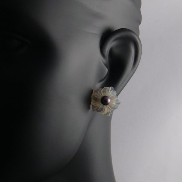 Shell Flower and Pearl stud earrings