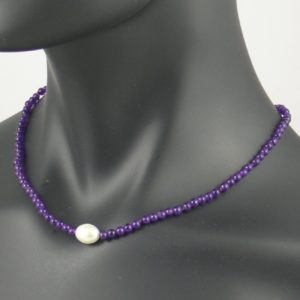 Amethyst Necklace with Central Oval Pearl