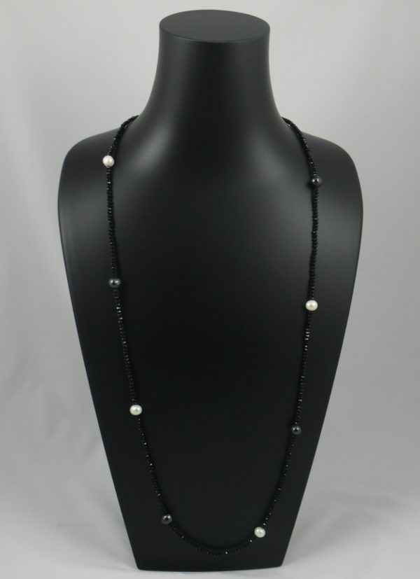 Black Crystal Necklace with Black and White Pearls