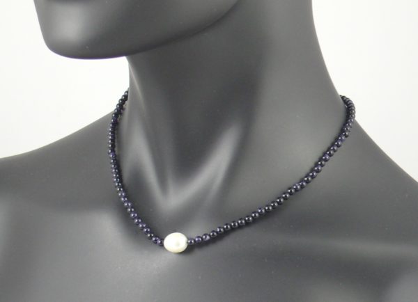 Blue Sandstone Necklace with Central Oval Pearl