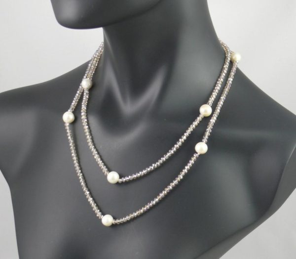 Champagne Crystal Necklace with White Pearls