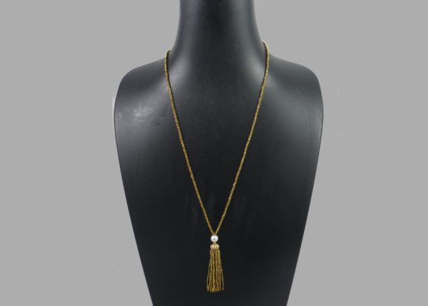 Gold Hematite and Pearl Tassel Necklace