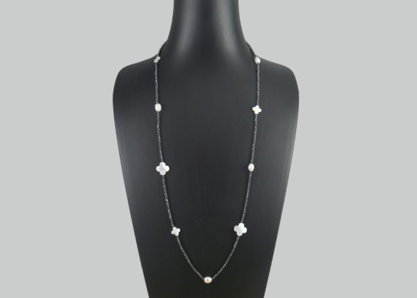 Hematite, Pearl and Shell Flower Necklace