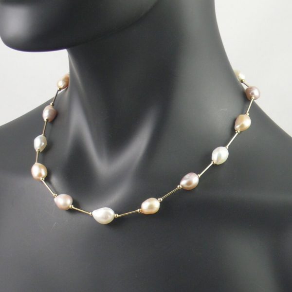 Mixed Pearl and Gold Tube Necklace
