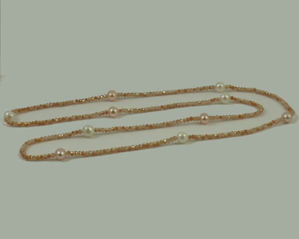 Orange Crystal Necklace with White and Pink Pearls