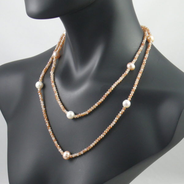 Orange Crystal Necklace with White and Pink Pearls