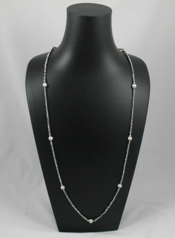 Silver Crystal Necklace with Lavender Pearls