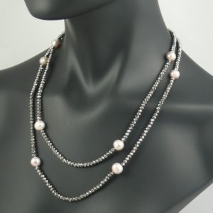 Silver Crystal Necklace with Lavender Pearls