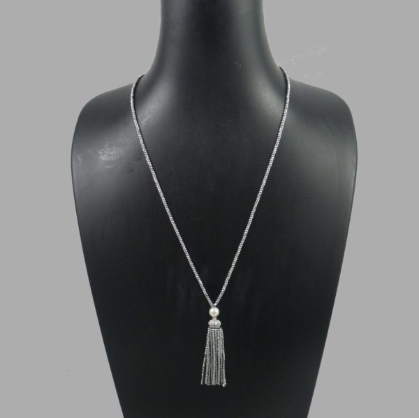 Silver Hematite and Pearl Tassel Necklace