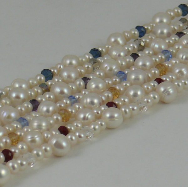 White Small and Large Pearl and Dark Blue Swarovski Crystal Necklace