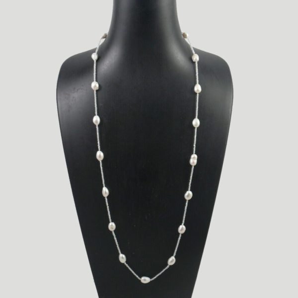 White Crystal and White Baroque Pearl Necklace