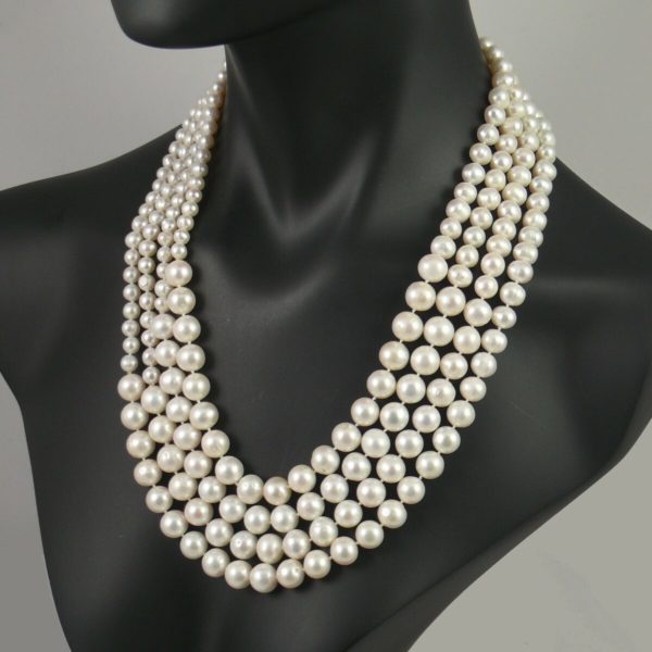 Graduated White Pearl Necklace of 100" Long