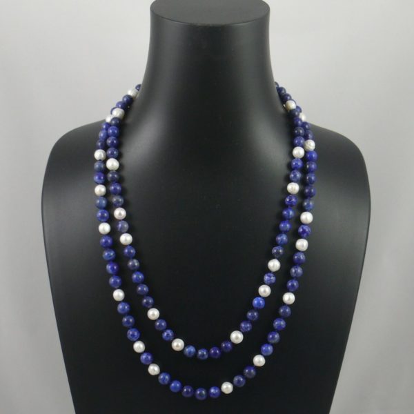 White Pearl and Lapis Lazuli Necklace