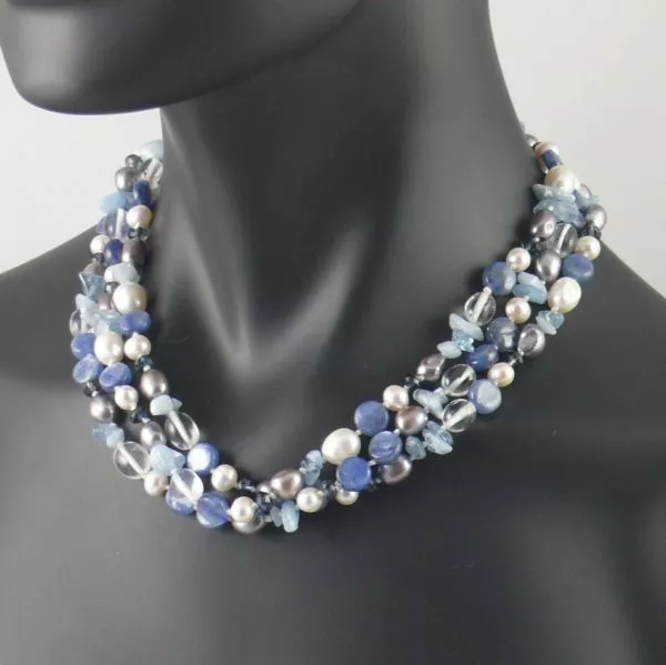 3-strand Pearl and Mixed Semi-Precious Stone Necklace