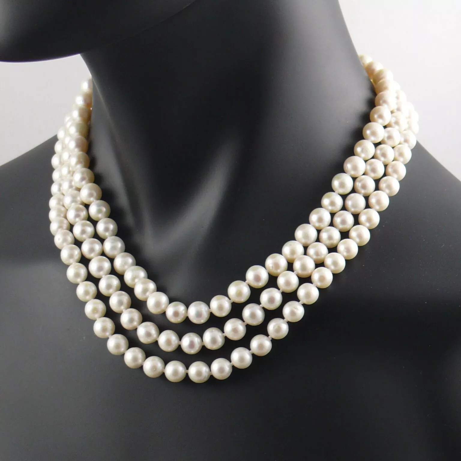 3Strand White Pearl Necklace The Real Pearl Co