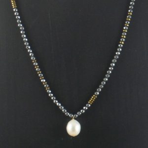 Natural Hematite Necklace with Large Pearl Drop