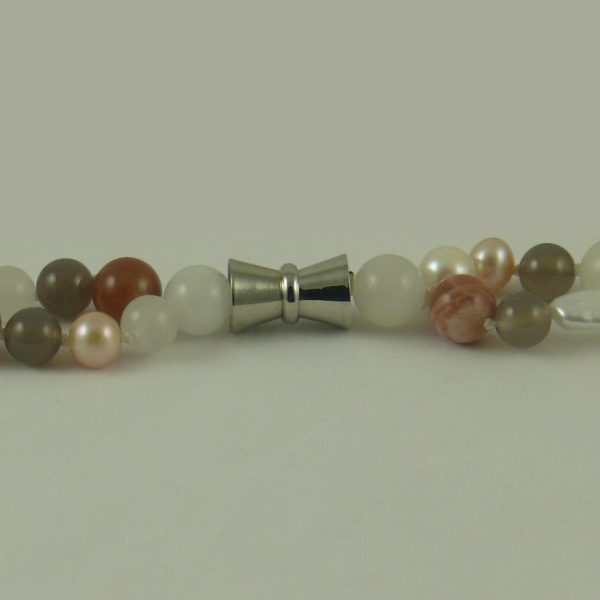 2-strand Baroque Pearl, Sunstone and Agate Necklace