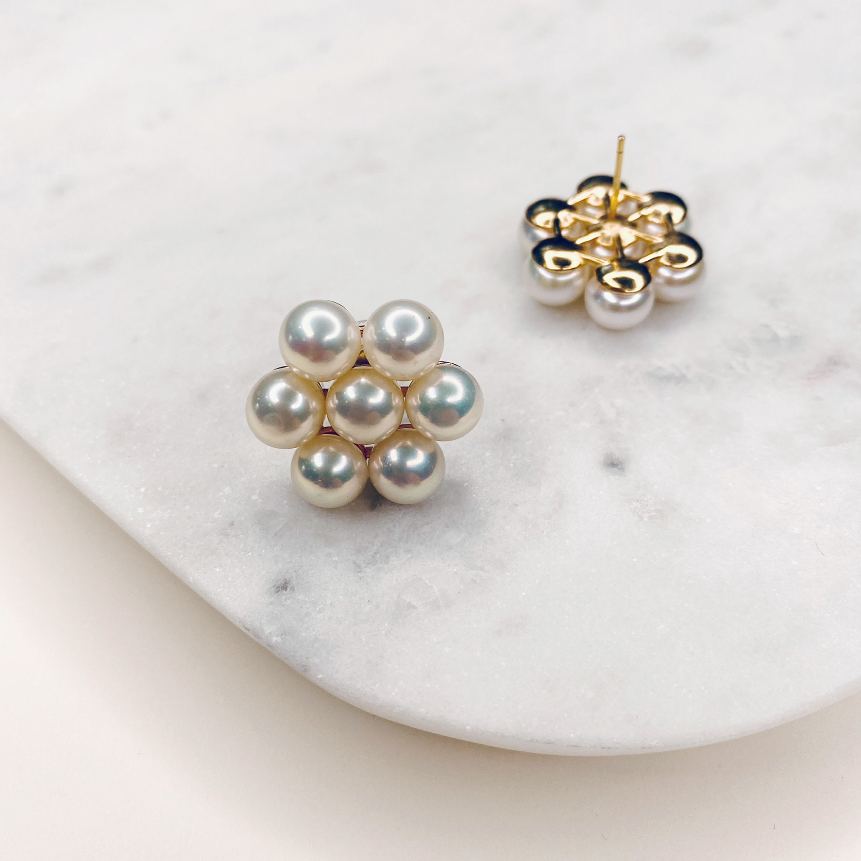 White Pearl Flower Stud Earrings | The Real Pearl Co