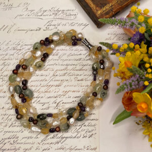3-Strand Pearl and Garnet Necklace